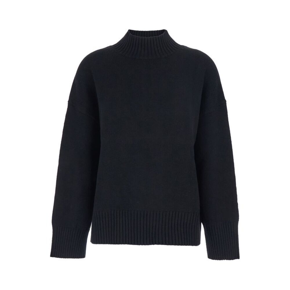 Plain Women Black Turtleneck Sweater With Dropped Shoulder In Cashmere Woman